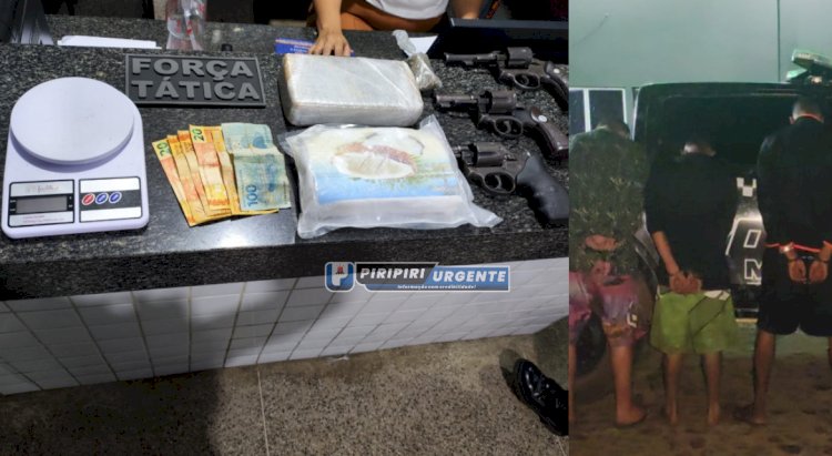 Polícia Militar prende trio suspeito de tráfico em Piripiri; armas e drogas foram apreendidos