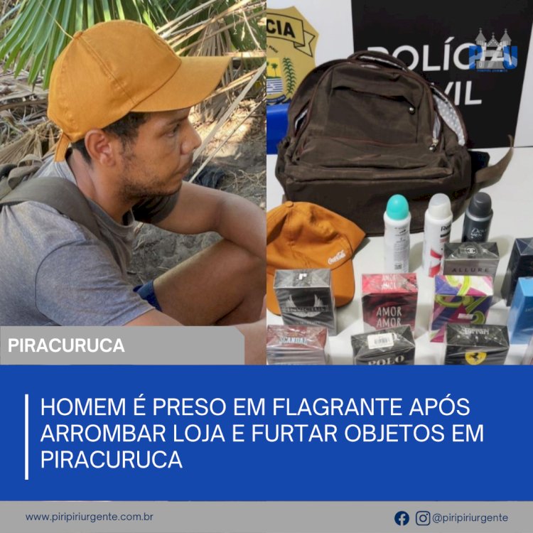 Homem é preso em flagrante após arrombar loja e furtar objetos em Piracuruca