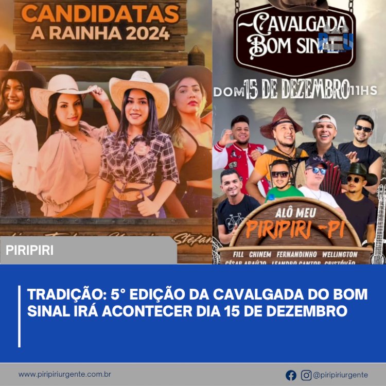 TRADIÇÃO: 5° Edição da cavalgada do Bom Sinal irá acontecer dia 15 de dezembro